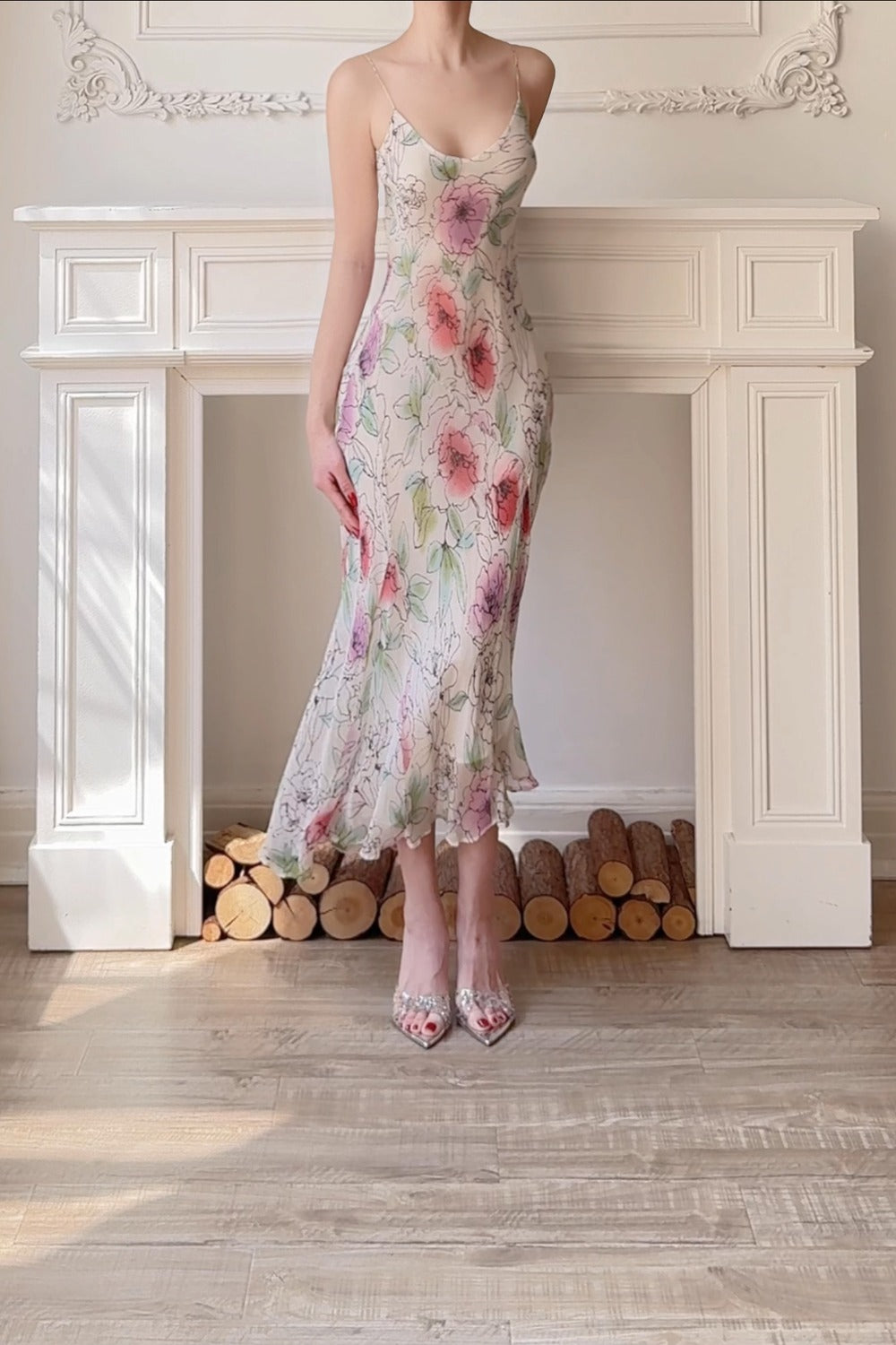 Dew-Stained Rose: Monet's Garden Captured in Silk