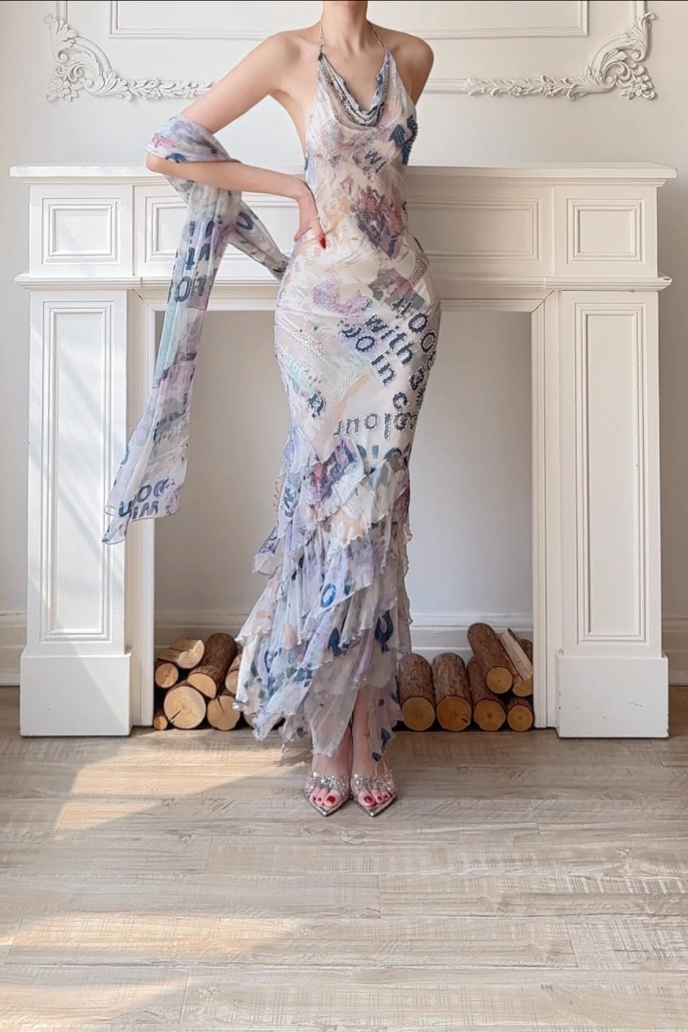 Millennial Romanticism: Diane Freis Beaded Print Shawl Suit
