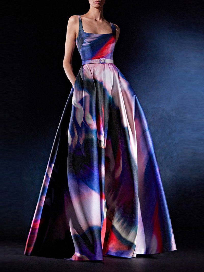 Abstract Print Satin Ball Gown H6660