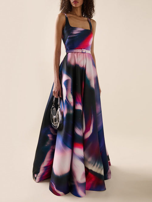 Abstract Print Satin Ball Gown H6660
