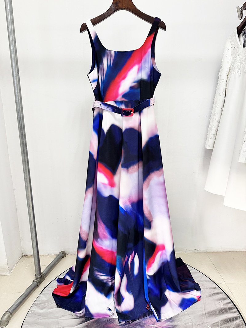 Abstract Print Satin Ball Gown H6660