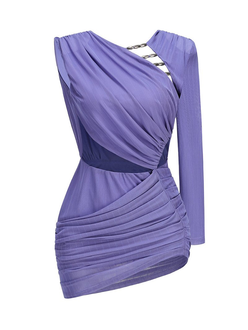 Asymmetric Cutout Purple Bandage Dress H6992