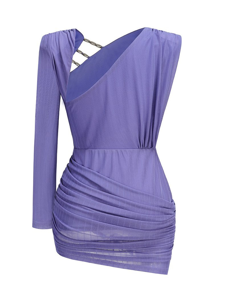 Asymmetric Cutout Purple Bandage Dress H6992