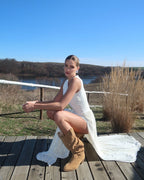 Asymmetric Draped White Maxi Dress H6884