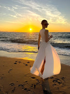 Asymmetric Draped White Maxi Dress H6884