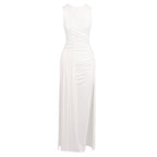 Asymmetric Draped White Maxi Dress H6884