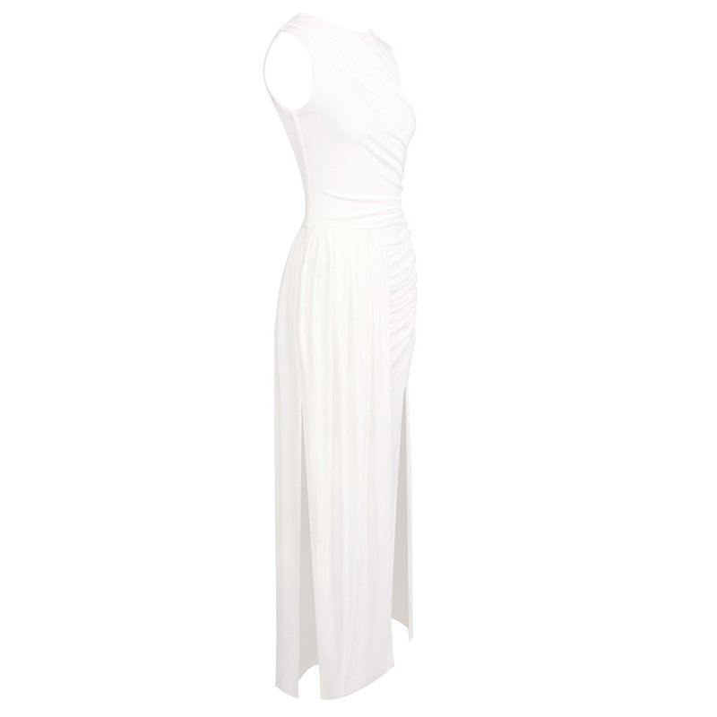 Asymmetric Draped White Maxi Dress H6884