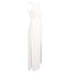 Asymmetric Draped White Maxi Dress H6884
