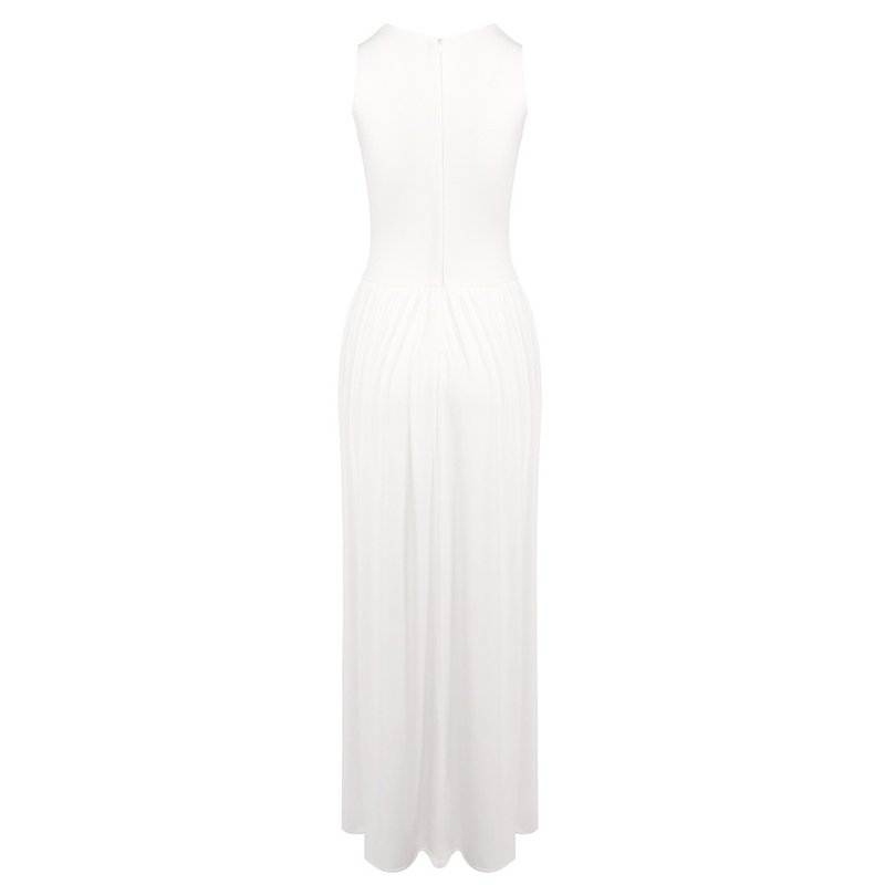 Asymmetric Draped White Maxi Dress H6884