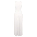 Asymmetric Draped White Maxi Dress H6884