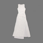 Asymmetric Draped White Maxi Dress H6884