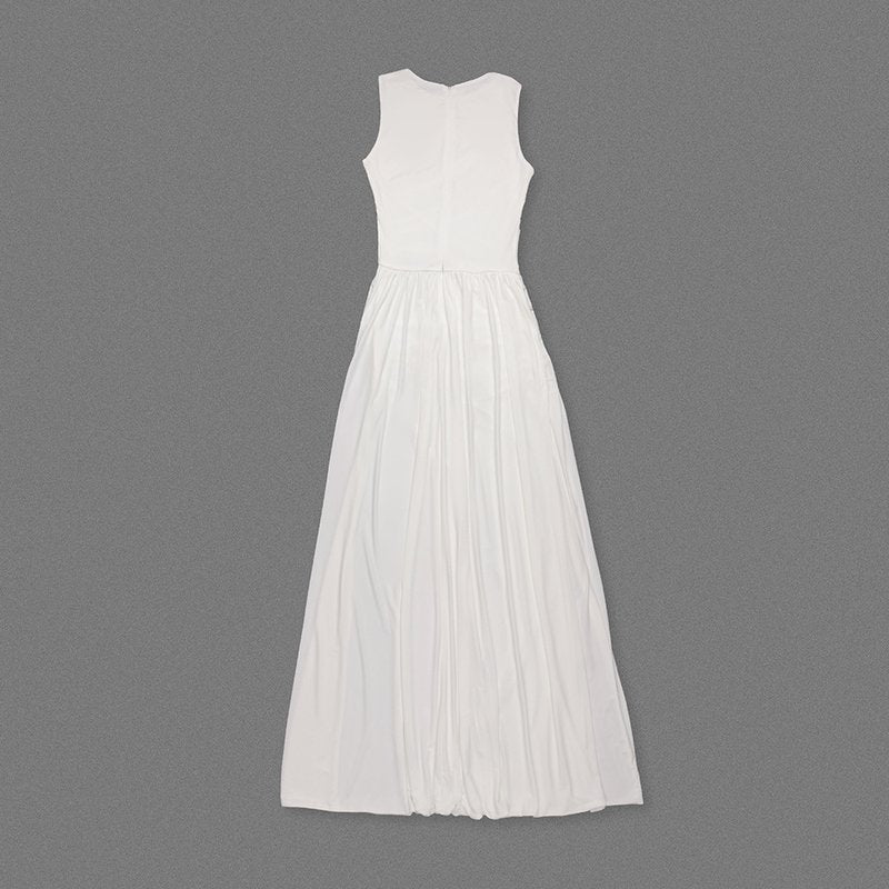 Asymmetric Draped White Maxi Dress H6884