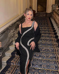 Asymmetrical Beaded Black Midi Dress H6152