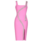 Asymmetrical Beaded Black Midi Dress H6152