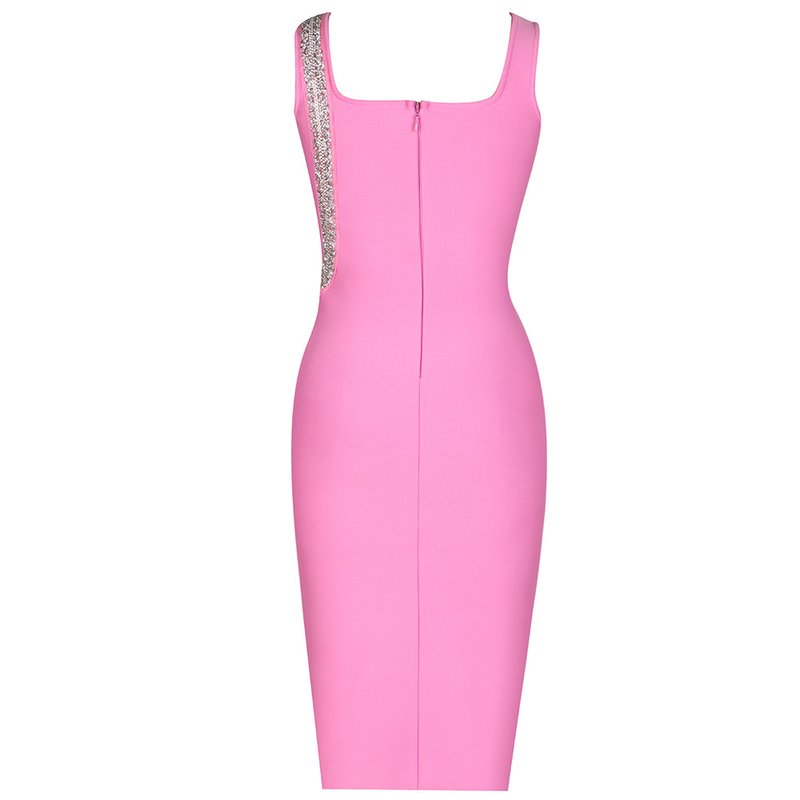 Asymmetrical Beaded Black Midi Dress H6152