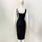 Asymmetrical Beaded Black Midi Dress H6152