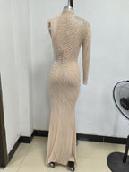 Asymmetrical Beaded Sheer Mermaid Gown H6713