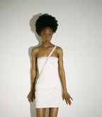 Asymmetrical Beaded White Mini Dress H6287