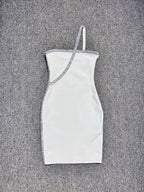 Asymmetrical Beaded White Mini Dress H6287