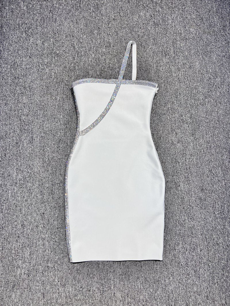 Asymmetrical Beaded White Mini Dress H6287