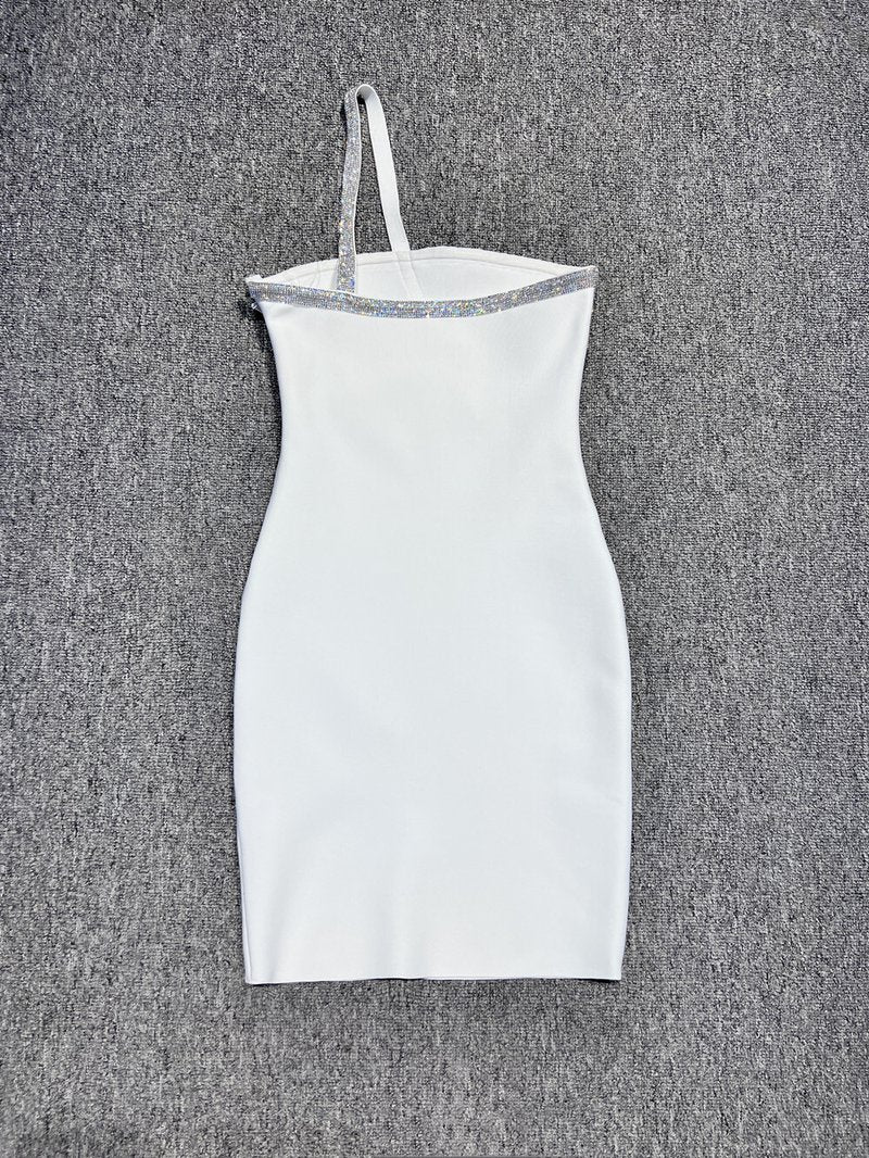 Asymmetrical Beaded White Mini Dress H6287