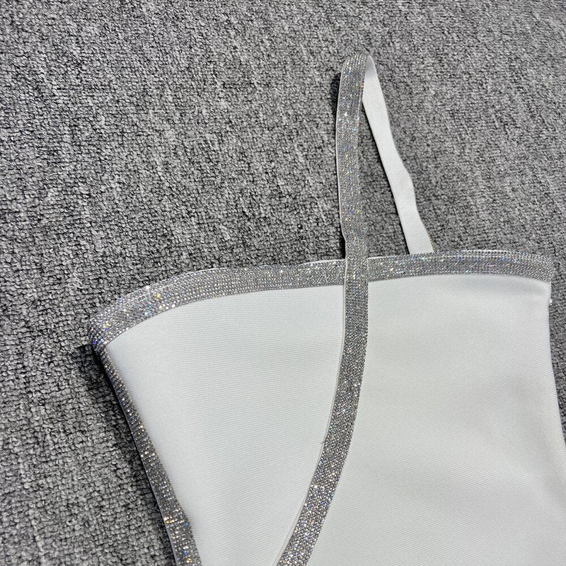 Asymmetrical Beaded White Mini Dress H6287
