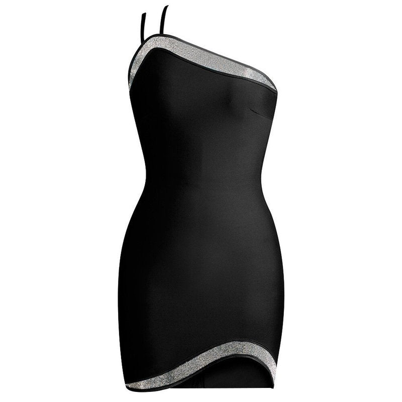 Asymmetrical Black Bodycon Dress H6135