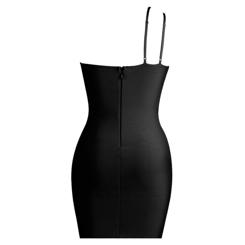 Asymmetrical Black Bodycon Dress H6135