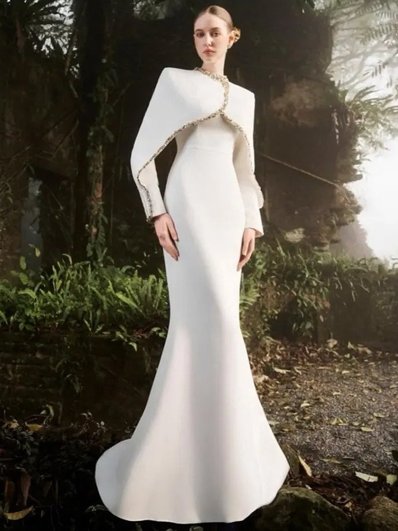 Asymmetrical Cape Mermaid Wedding Dress H6781