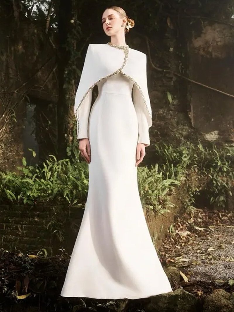 Asymmetrical Cape Mermaid Wedding Dress H6781