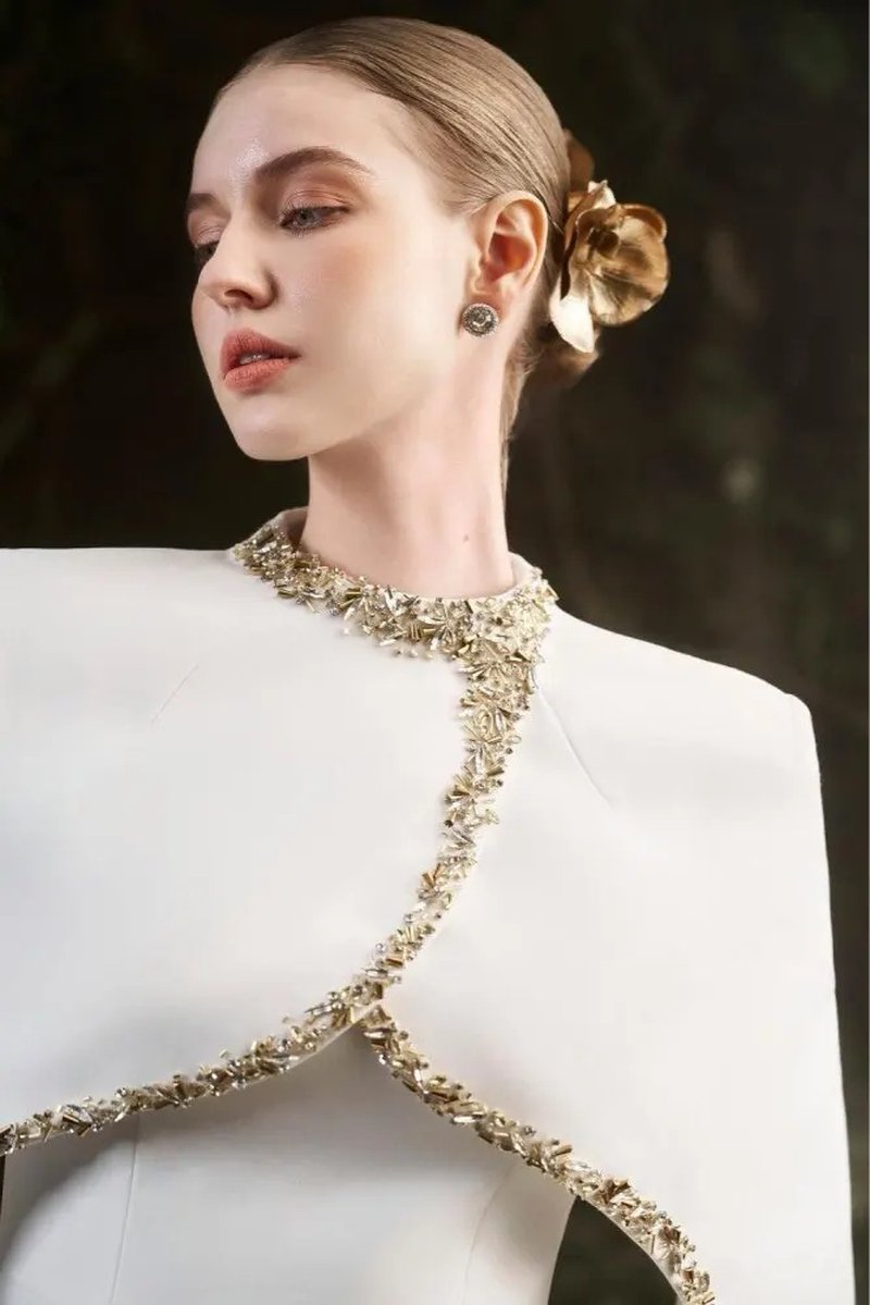 Asymmetrical Cape Mermaid Wedding Dress H6781