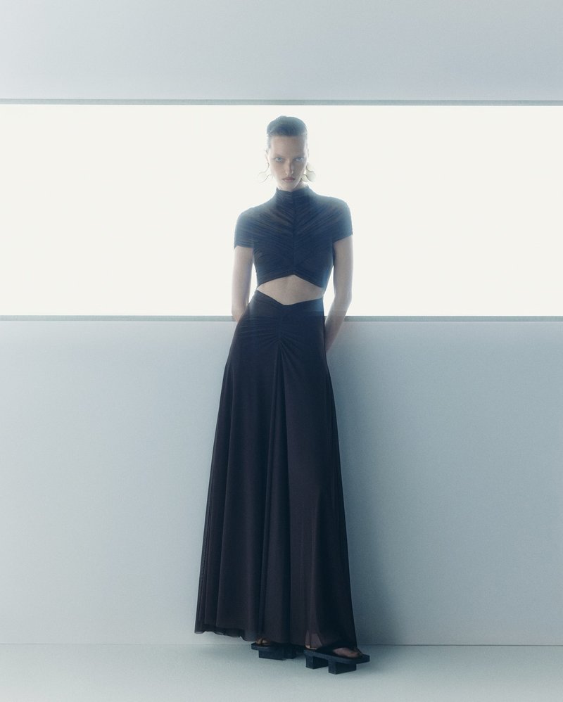 Asymmetrical Draped Brown Maxi Gown H7032