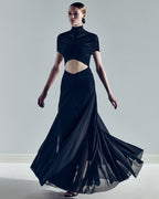 Asymmetrical Draped Brown Maxi Gown H7032