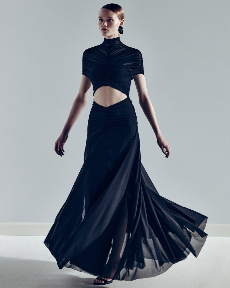 Asymmetrical Draped Brown Maxi Gown H7032