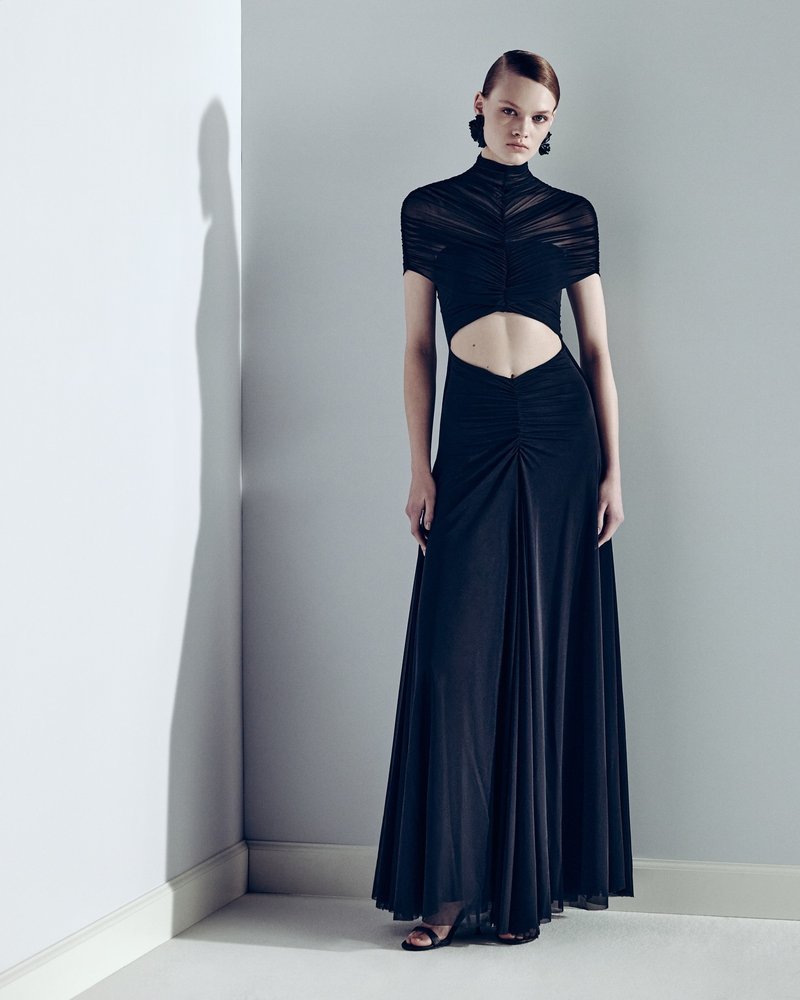 Asymmetrical Draped Brown Maxi Gown H7032
