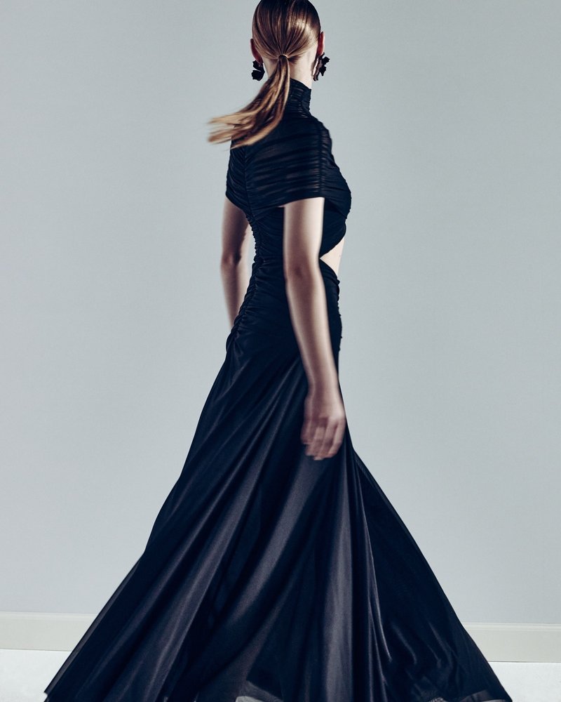 Asymmetrical Draped Brown Maxi Gown H7032