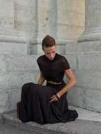 Asymmetrical Draped Brown Maxi Gown H7032