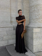 Asymmetrical Draped Brown Maxi Gown H7032