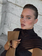 Asymmetrical Draped Brown Maxi Gown H7032