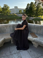 Asymmetrical Draped Brown Maxi Gown H7032
