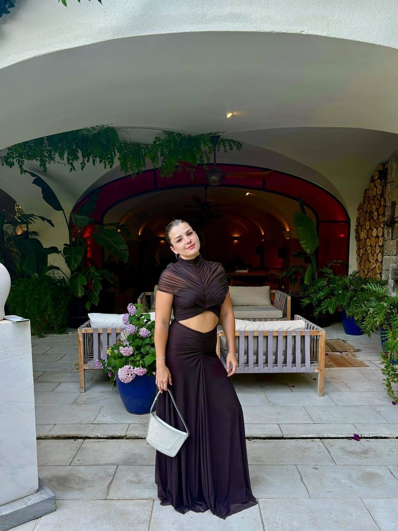 Asymmetrical Draped Brown Maxi Gown H7032
