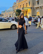Asymmetrical Draped Brown Maxi Gown H7032