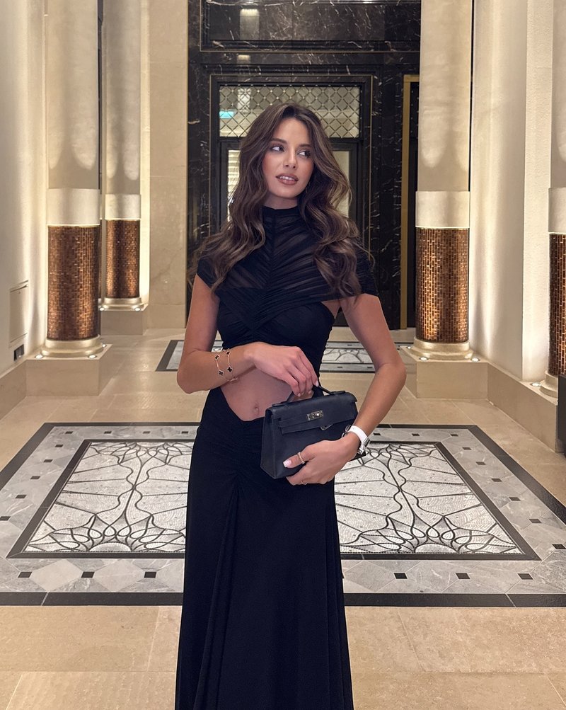 Asymmetrical Draped Brown Maxi Gown H7032