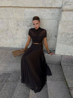 Asymmetrical Draped Brown Maxi Gown H7032