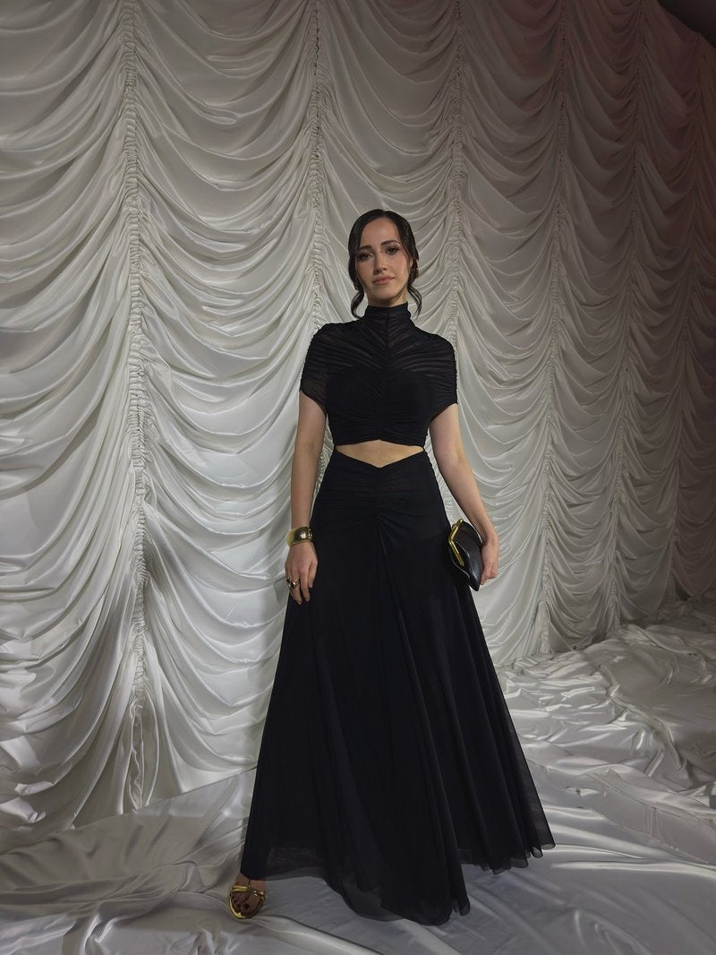 Asymmetrical Draped Brown Maxi Gown H7032