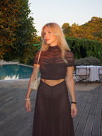 Asymmetrical Draped Brown Maxi Gown H7032