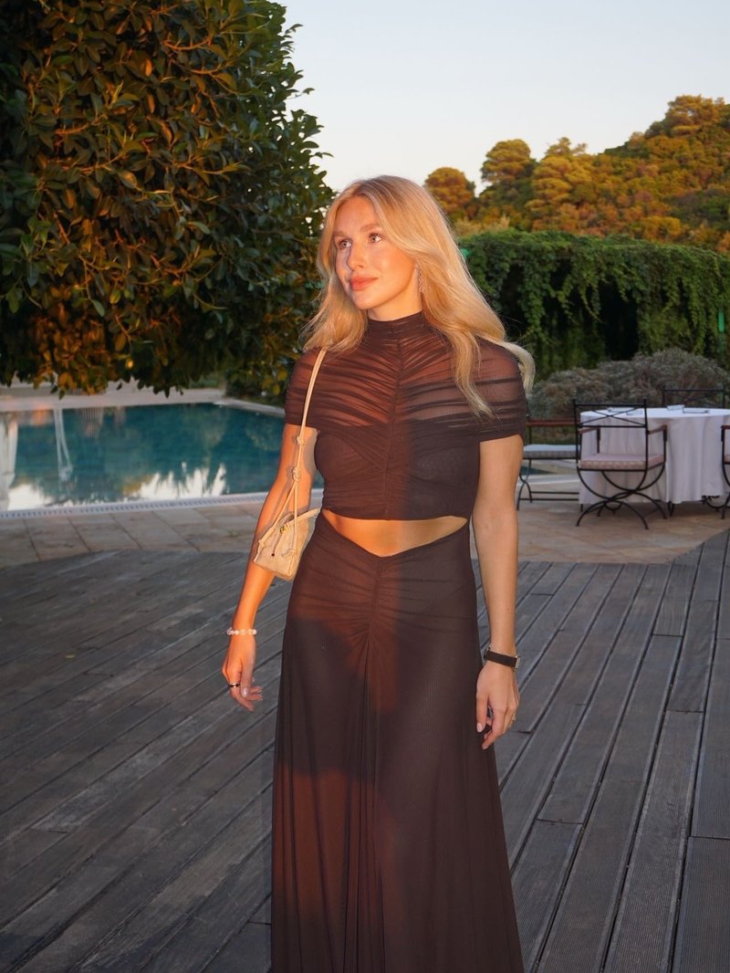 Asymmetrical Draped Brown Maxi Gown H7032