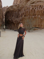 Asymmetrical Draped Brown Maxi Gown H7032