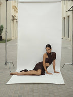 Asymmetrical Draped Brown Maxi Gown H7032