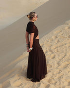 Asymmetrical Draped Brown Maxi Gown H7032